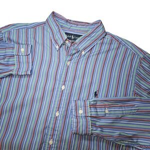 Ralph Lauren‎ Shirt Mens XL Blue Striped Classic Fit Button Down Polo Preppy